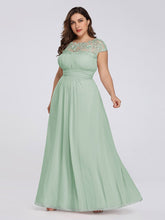 Load image into Gallery viewer, Color=Mint Green | Lacey Neckline Open Back Ruched Bust Plus Size Evening Dresses-Mint Green 1