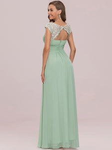 Color=White | Lacey Neckline Open Back Ruched Bust Wholesale Evening Dresses-Mint Green 2