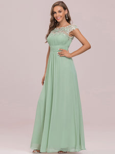 Color=White | Lacey Neckline Open Back Ruched Bust Wholesale Evening Dresses-Mint Green 5