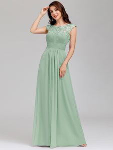 Color=White | Lacey Neckline Open Back Ruched Bust Wholesale Evening Dresses-Mint Green 3