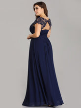 Load image into Gallery viewer, Color=Navy Blue | Lacey Neckline Open Back Ruched Bust Plus Size Evening Dresses-Navy Blue 2