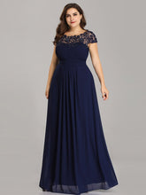 Load image into Gallery viewer, Color=Navy Blue | Lacey Neckline Open Back Ruched Bust Plus Size Evening Dresses-Navy Blue 3