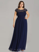 Load image into Gallery viewer, Color=Navy Blue | Lacey Neckline Open Back Ruched Bust Plus Size Evening Dresses-Navy Blue 4