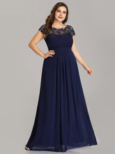 Load image into Gallery viewer, Color=Navy Blue | Lacey Neckline Open Back Ruched Bust Plus Size Evening Dresses-Navy Blue 1
