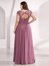 Load image into Gallery viewer, Color=Orchid | Lacey Neckline Open Back Ruched Bust Plus Size Evening Dresses-Orchid 2