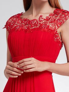 Color=Red | Lacey Neckline Open Back Ruched Bust Plus Size Evening Dresses-Red 5