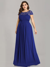 Load image into Gallery viewer, Color=Sapphire Blue | Lacey Neckline Open Back Ruched Bust Plus Size Evening Dresses-Sapphire Blue 3