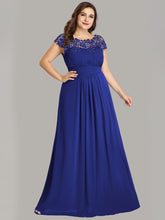 Load image into Gallery viewer, Color=Sapphire Blue | Lacey Neckline Open Back Ruched Bust Plus Size Evening Dresses-Sapphire Blue 1