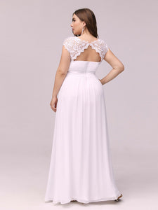 Color=White | Lacey Neckline Open Back Ruched Bust Wholesale Evening Dresses-White 2