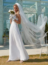 Load image into Gallery viewer, Color=White | Plain Pleated Chiffon Wedding Dress With Lace Decorations-White 3