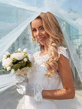 Load image into Gallery viewer, Color=White | Plain Pleated Chiffon Wedding Dress With Lace Decorations-White 4
