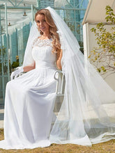 Load image into Gallery viewer, Color=White | Plain Pleated Chiffon Wedding Dress With Lace Decorations-White 5