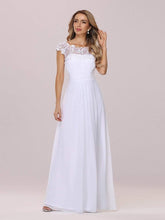 Load image into Gallery viewer, Color=White | Plain Pleated Chiffon Wedding Dress With Lace Decorations-White 6