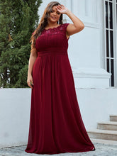 Load image into Gallery viewer, Color=Burgundy | Lacey Neckline Open Back Ruched Bust Plus Size Evening Dresses-Burgundy 1