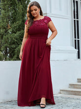 Load image into Gallery viewer, Color=Burgundy | Lacey Neckline Open Back Ruched Bust Plus Size Evening Dresses-Burgundy 3