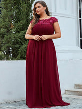 Load image into Gallery viewer, Color=Burgundy | Lacey Neckline Open Back Ruched Bust Plus Size Evening Dresses-Burgundy 4