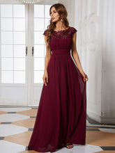 Load image into Gallery viewer, Color=Burgundy | Lacey Neckline Open Back Ruched Bust Evening Dresses-Burgundy 6
