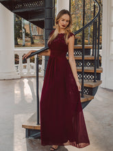 Load image into Gallery viewer, Color=Burgundy | Lacey Neckline Open Back Ruched Bust Evening Dresses-Burgundy 2