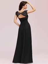Load image into Gallery viewer, Color=Black | Lacey Neckline Open Back Ruched Bust Evening Dresses-Black 2