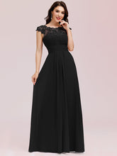 Load image into Gallery viewer, Color=Black | Lacey Neckline Open Back Ruched Bust Evening Dresses-Black 3