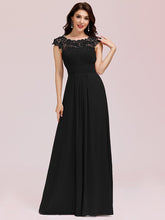 Load image into Gallery viewer, Color=Black | Lacey Neckline Open Back Ruched Bust Evening Dresses-Black 4