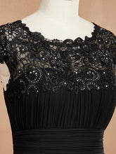 Load image into Gallery viewer, Color=Black | Lacey Neckline Open Back Ruched Bust Evening Dresses-Black 5