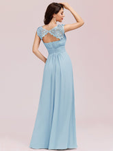 Load image into Gallery viewer, Color=Sky Blue | Lacey Neckline Open Back Ruched Bust Evening Dresses-Sky Blue 2