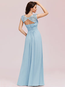 Color=Sky Blue | Lacey Neckline Open Back Ruched Bust Evening Dresses-Sky Blue 2