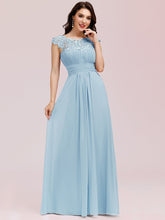 Load image into Gallery viewer, Color=Sky Blue | Lacey Neckline Open Back Ruched Bust Evening Dresses-Sky Blue 3