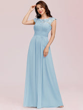 Load image into Gallery viewer, Color=Sky Blue | Lacey Neckline Open Back Ruched Bust Evening Dresses-Sky Blue 4