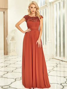 Color=Burnt orange| Lacey Neckline Open Back Ruched Bust Evening Dresses-Burnt orange 1