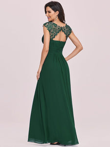 Color=Dark Green | Lacey Neckline Open Back Ruched Bust Evening Dresses-Dark Green 2