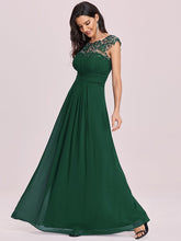 Load image into Gallery viewer, Color=Dark Green | Lacey Neckline Open Back Ruched Bust Evening Dresses-Dark Green 3