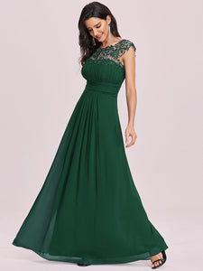 Color=Dark Green | Lacey Neckline Open Back Ruched Bust Evening Dresses-Dark Green 3