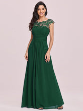 Load image into Gallery viewer, Color=Dark Green | Lacey Neckline Open Back Ruched Bust Evening Dresses-Dark Green 1