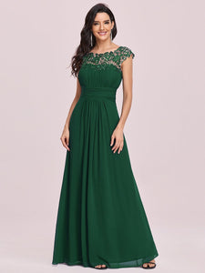Color=Dark Green | Lacey Neckline Open Back Ruched Bust Evening Dresses-Dark Green 1