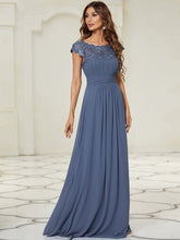 Load image into Gallery viewer, Color=Dusty Navy | Lacey Neckline Open Back Ruched Bust Evening Dresses-Dusty Navy 3