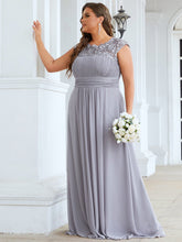Load image into Gallery viewer, Color=Grey | Lacey Neckline Open Back Ruched Bust Plus Size Evening Dresses-Grey  2