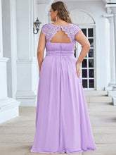Load image into Gallery viewer, Color=Lavender | Lacey Neckline Open Back Ruched Bust Plus Size Evening Dresses-Lavender  2