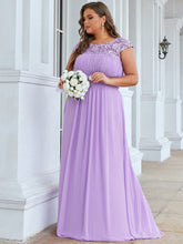 Load image into Gallery viewer, Color=Lavender | Lacey Neckline Open Back Ruched Bust Plus Size Evening Dresses-Lavender  3
