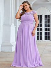 Load image into Gallery viewer, Color=Lavender | Lacey Neckline Open Back Ruched Bust Plus Size Evening Dresses-Lavender  4