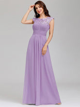 Load image into Gallery viewer, Color=Lavender | Lacey Neckline Open Back Ruched Bust Evening Dresses-Lavender 4