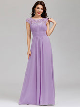 Load image into Gallery viewer, Color=Lavender | Lacey Neckline Open Back Ruched Bust Evening Dresses-Lavender 1