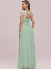 Load image into Gallery viewer, Color=Mint Green | Lacey Neckline Open Back Ruched Bust Evening Dresses-Mint Green 5