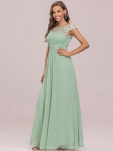 Load image into Gallery viewer, Color=Mint Green | Lacey Neckline Open Back Ruched Bust Evening Dresses-Mint Green 6