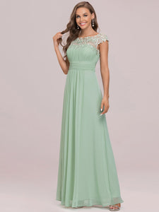 Color=Mint Green | Lacey Neckline Open Back Ruched Bust Evening Dresses-Mint Green 7