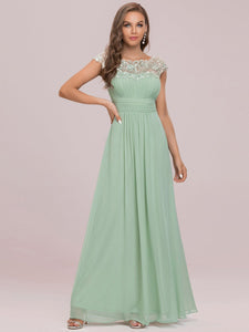 Color=Mint Green | Lacey Neckline Open Back Ruched Bust Evening Dresses-Mint Green 4