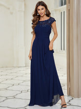 Load image into Gallery viewer, Color=Navy Blue| Lacey Neckline Open Back Ruched Bust Evening Dresses-Navy Blue 4