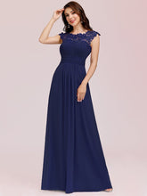 Load image into Gallery viewer, Color=Dusty blue | Lacey Neckline Open Back Ruched Bust Evening Dresses-Dusty blue 3
