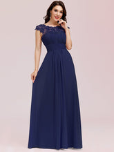Load image into Gallery viewer, Color=Dusty blue | Lacey Neckline Open Back Ruched Bust Evening Dresses-Dusty blue 4